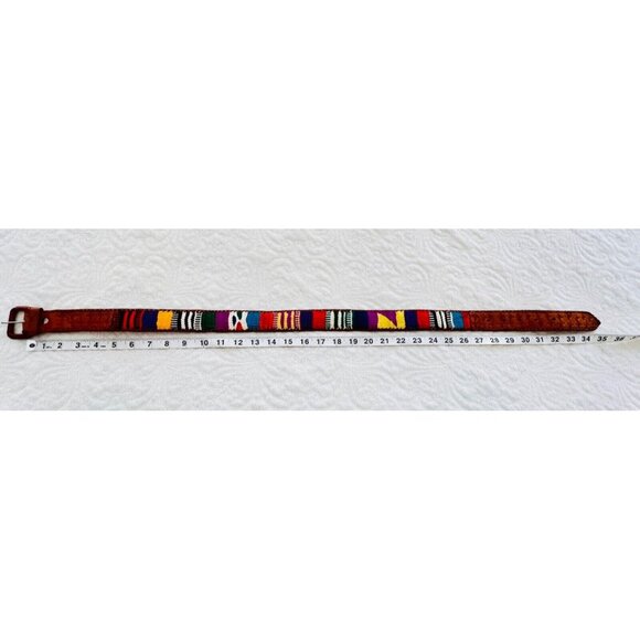 Vintage Women’s Hand Tooled Tapestry Wool & Leather Belt Size 29-32" Guatemala - Picture 7 of 10